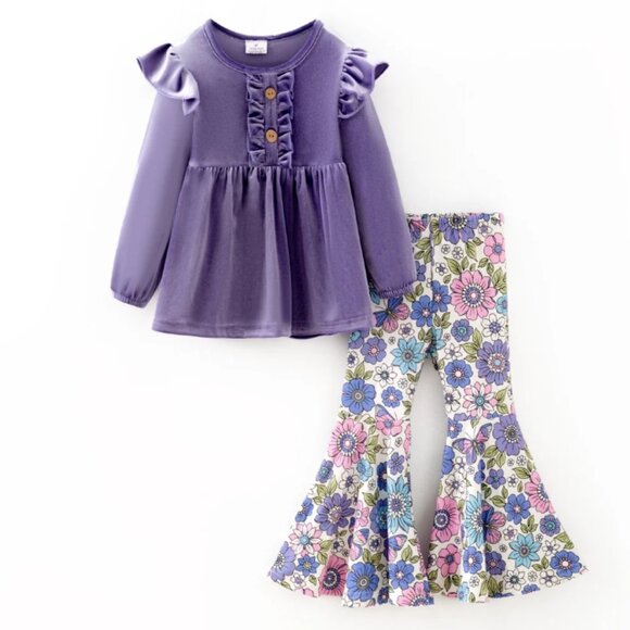 Girls Mint Green Top with Denim Bell-Bottoms – 2 Piece Stylish Set